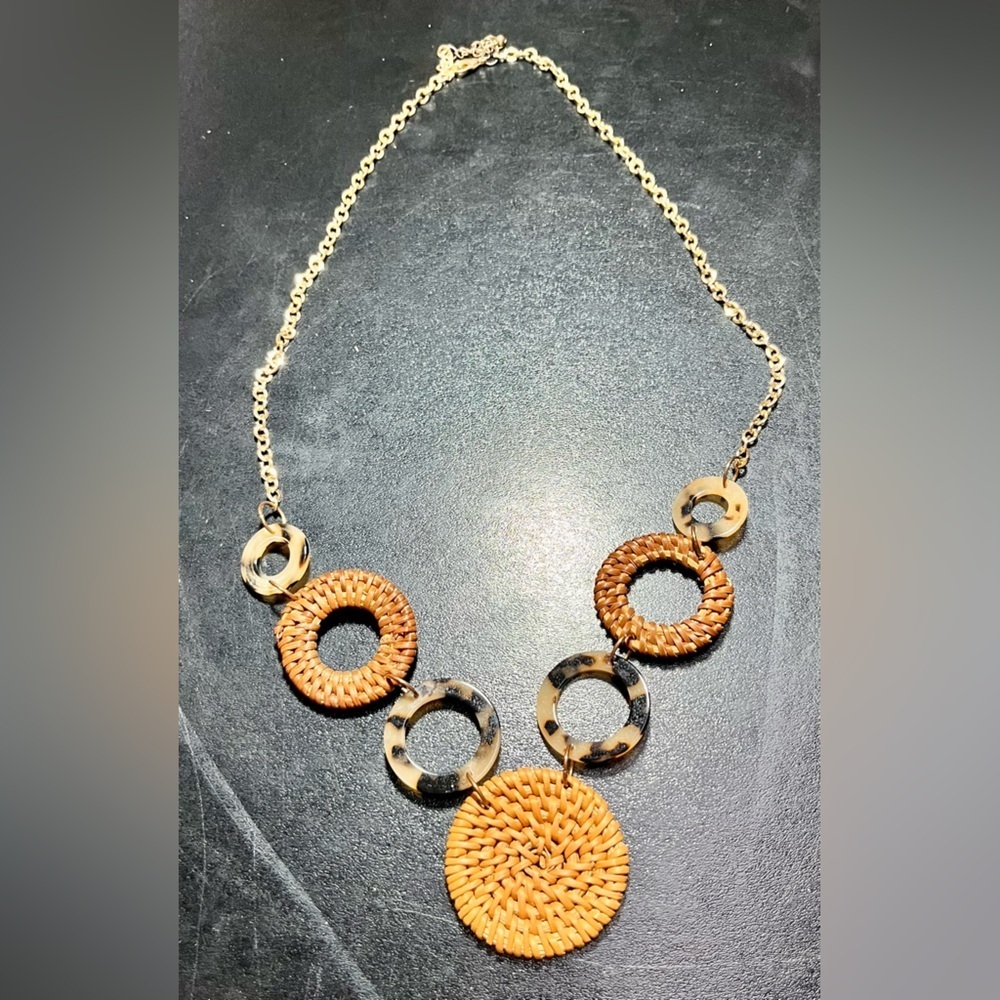 Statement Necklace Wicker Tortoise Shell Tuscan M… - image 7